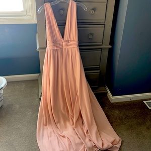 Peach colored chiffon style long maxi dress